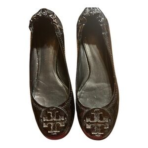Tory Burch Reva Black Patent Leather Logo Ballet Flats